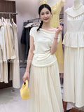 Xixi 13 Lines 2025 Summer New Temperament Ice Silk Bottom Knitted Flower Design Short-Sleeved T-Shirt