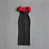 Red Fashion Big Flower Body Sleeveless Tight Casual Long Banded Dress Evening Dress Women's