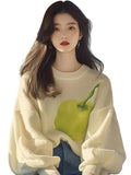 Year's Popular Beautiful Sweater Niche Loose Thin Lazy Wind Apricot Print Knitted Bottom Shirt