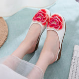 Zingj Summer New Embroidery Flowers Flat Bottom Fat Feet Wide Feet Embroidered Cloth Shoes Wear Female Cloth