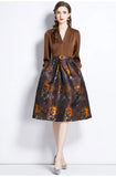 Dress Women's Autumn New Light Luxury Niche High-End Feeling Deep V-Neck Splicing Of The Flowers Showing Thin And Fluffy Long