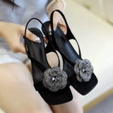 Version Of The College Style Design Temperament Sandals Women 2025 New Small Square Head And Three-Dimensional Flowers Women's