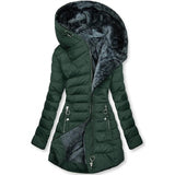 Winter Warm Wool Collar Cotton Clothes Women Zipper Long Sleeves Cotton Coat Hooded