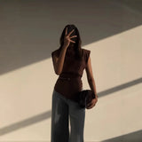 New Women's Fashion Asymmetric Folding Decoration Shoulderless Sleeveless Top