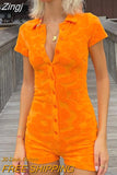 Sexy Button Romper Jumpsuit Women Tie Dye Casual Homewear Outfits Lounge Wear Pajamas Shorts Playsuit Summer