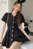 Women Mini Vestidos Romance Backless Chic Tunic Fashion Femme Sweet Summer Holiday French Style Single Breasted
