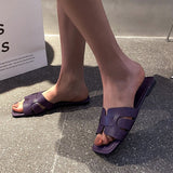Version Of The Solid-Color Flat-Bottomed Slippers Women Slippers Square Head Breathable One Foot Pedal Home Slippers