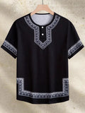 Men's Summer Casual Short-Sleeved Digital Prints Flower Curved Hem