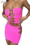 Women's Two Piece Outfit Suit Sleeveless Hollow Out Halter Backless Crop Top and High Waist Side Cutout Mini Skirt