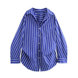 2025 New Women's Cotton Bat Sleeve Striped Clip Long Sleeve Shirt