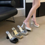 Heels New Nightclub Sexy Waterproof Table Thick Bottom Transparent Square Fashion Model Show Cool Drag