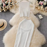 Hottie Port Style Suit Women's Summer Short Vest Top With High Waist Half Skirt Knit Two