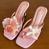 Handmade Asymmetric Flower Sandals Women 2025 New Silk Satin Clip Heel Half-Wtwing High