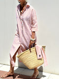 Women's New Five-Sleeve Striped Open-Shirt Shirt Dress
