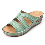 Women's Slope And Sewing Sandals Fish Mouth Thick Soles Hollow Large Size Shoes Embroidered Cool