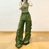 Zingj Summer Women's New Fashion Street Shoot High Waist And Hip Pleated Loose Lace-Up Casual Pants Women-Outfit