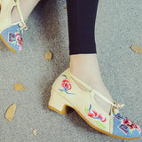 Zingj Not Include Shoe Box Single Shoes Swing Small Square Heel With A Word Retro Plate Buckle Lady Style Dance Shoes Embroidered Cloth