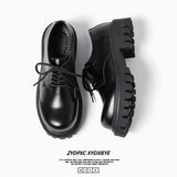 Zingj Men's Big Head Thick Sole Premium Summer Casual Leather Shoes Round Head British Port Wind Low Top Martin Boots