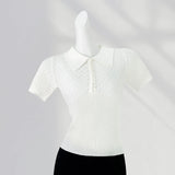 Zingj Wind Wears A Pearl Breasted POLO Sweater For Summer Little White Short-Sleeved