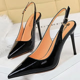 Shoes 2022 New Patent Leather Woman Pumps Stiletto Heels 9.5 Cm Office Shoes Fashion High Heels Hollow Women