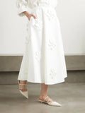 Sense A Word Skirt 2025 Summer New Fashion Three-Dimensional Flower Splicing High Waist Versatile Long Skirt