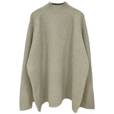 Zingj High Collar Solid Color Design Sense Head Loose Pit Jacket Women's Long Sleeve Sweater Autumn Winter New Bottom Sweater-Outfit