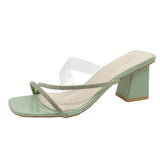 New Women's Coarse And Slippers Korean Version Of Simple Fashion Transparent Cool Slippers Outside The Square Half