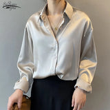 2023 Women Clothing Silk Shirt Vintage Blouse Women Sheer Top Women Long Sleeve Dress Shirt Loose Blouse Woman