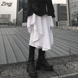 Skirts Women Harajuku High Waist Elastic Calf-length Preppy Ruffles Chic Gothic Japanese Style Double Layer
