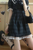 Japan Sweet Bow Jk Women Plaid Dress Chic Lace Patchwork A Line Sexy Dress Summer Preppy Style Student Puff Sleeve