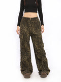 Zingj Leopard Print Color Overalls Wide Leg Pants Female Early Spring Hot Girl Design Sense Loose High Waist Show Thin Casual