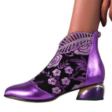 And Ethnic Women's Shoes Embroidered Rough And Autumn And Winter Women's Boots Large Size Martin Women's Short Boots 2025