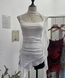 Spice Girls Irregularly Designed Lotus Leaf Edge Ribbon Sling Vest Tie Mesh Folding Top