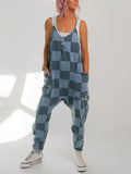 Women's Check-Print Leisure Large Pocket Jumpsuit Wish Loose