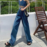 Women Sets Simple Denim Popular Button Summer Cool Streetwear Clothing Young Ladies Fashion Ins Korean Style College High