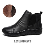 And Winter New Women's Shoes Winter Plus Velvet Leather Women's Boots Handmade Short Boots Women Flat Bottom Leisure Soft Bottom