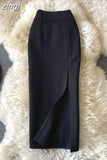 Lady Red/Black Pencil Skirt Women Elegant High Waist Split Faldas Female Casual Slim Bodycon Saias OL Autumn New