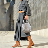 Zingj 2023 New Fashion Versatile Temperament Belt Closed Waist Pleated Dress-Outfit