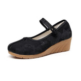 Zingj Heels Single Shoes Pure Color Plain Spring And Autumn Cloth Shoes Jacquard Cotton Buckle Retro Women's