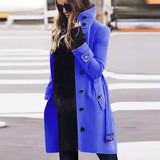 Autumn And Winter Large Size Hairs, Women's Coat Single Row Multi-Buckle And Button Collar