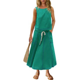 Hot 2025 New Summer Vacation Sleeveless Vest Half-Dress Cotton-Song Set Two-Piece