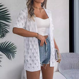 Summer Hollow Leaves Short-Sleeved Knitted Cardigan Holiday