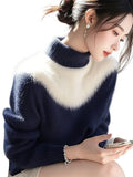 And White Imitation Sting Velvet Sweater Women 2025 Winter New High-End Feeling Super-Good-Looking Half-High Collar Top Knitted