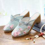 Zingj Summer New High Heel Wedge Heel Embroidered Cloth Slippers Women's Sandals Embroidered Cloth