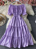 Slash Neck Midi Dress Women Sexy Off Shoulder Short Sleeve High Waist Ruffle Vestidos Female Summer 2023 New