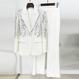 Star Fashion New Heavy Industry Nail Embroidered Lily Suit Trousers Set Two-Piece