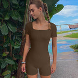 Zingj Collar Solid Color Short Sleeve Jumpsuit High Waist Sports Fitness Sexy Jumpsuit Women's