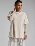 Summer New Bright Silk Mesh Splicing Long-Sleeved T-Shirt Women Loose Sun Protection Top Hot