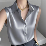 Gentle Style White Polo Collar Sleeveless Shirt Women's Summer New Casual Temperament Small