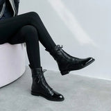 Korea 100 British comfortable tie leather tip low heel Martin boot woman flat bottom short
